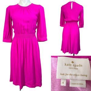 Kate Spade size 4 neon pink stretchy waist 3/4 sleeve dress